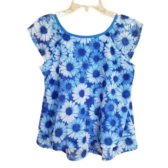 Justice Girls Top 16 Blue Sunflower Sleeveless Embellished Cottage Festive Boho - Picture 2 of 3